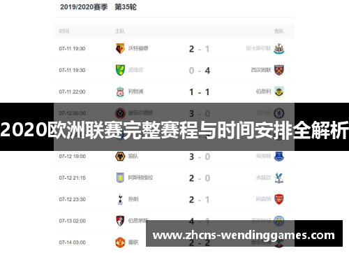2020欧洲联赛完整赛程与时间安排全解析
