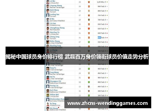 揭秘中国球员身价排行榜 武磊百万身价领衔球员价值走势分析